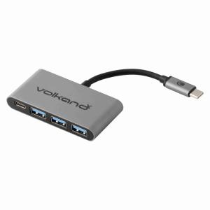 Volkanox Core Hub Series USB Type C To 3x USB 3.0 Plus Power - 10cm - Charcoal