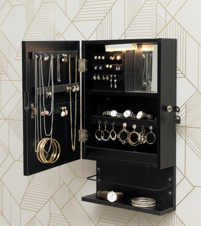 Stella Jewellery Cabinet with LED Light - Black - Fine Living