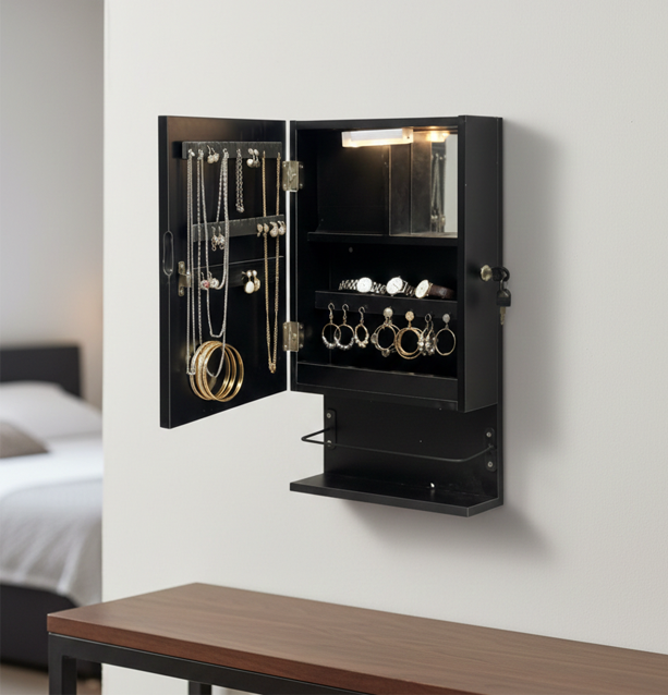 Stella Jewellery Cabinet with LED Light - Black - Fine Living - Image 2