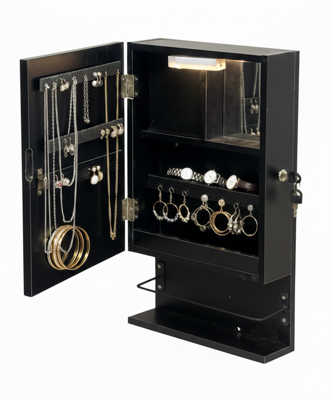 Stella Jewellery Cabinet with LED Light - Black - Fine Living - Image 5