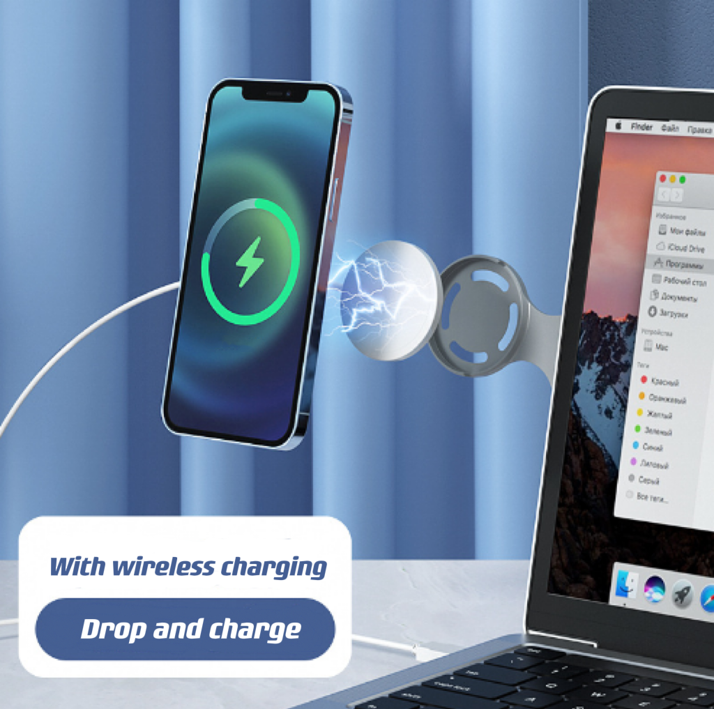 2 in 1 Wireless Charger with Extended Phone Holder (Grey) - Image 2