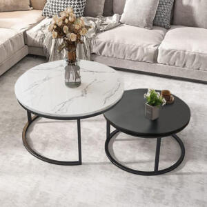 Eclipse 2pc Nesting Tables - Marble White & Black