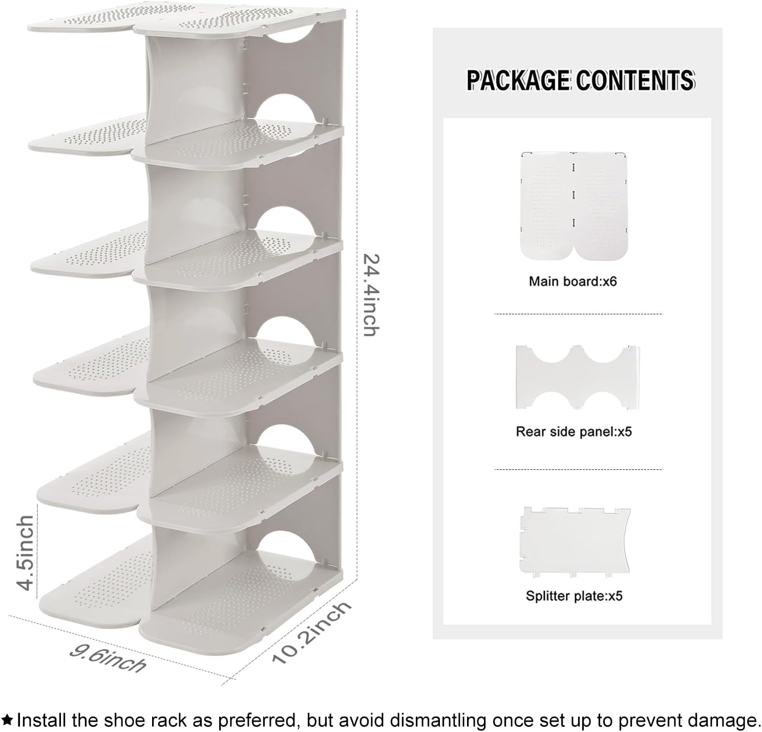 Pillar 6 Layer Shoe Rack - White - Image 3