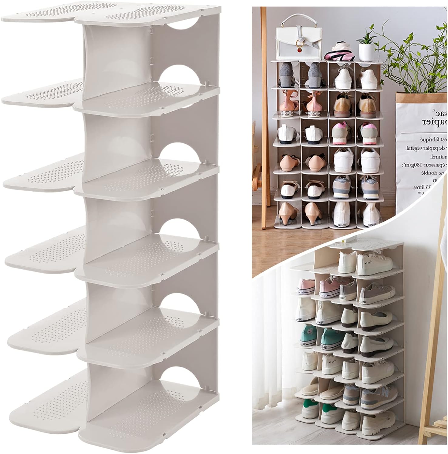 Pillar 6 Layer Shoe Rack - White