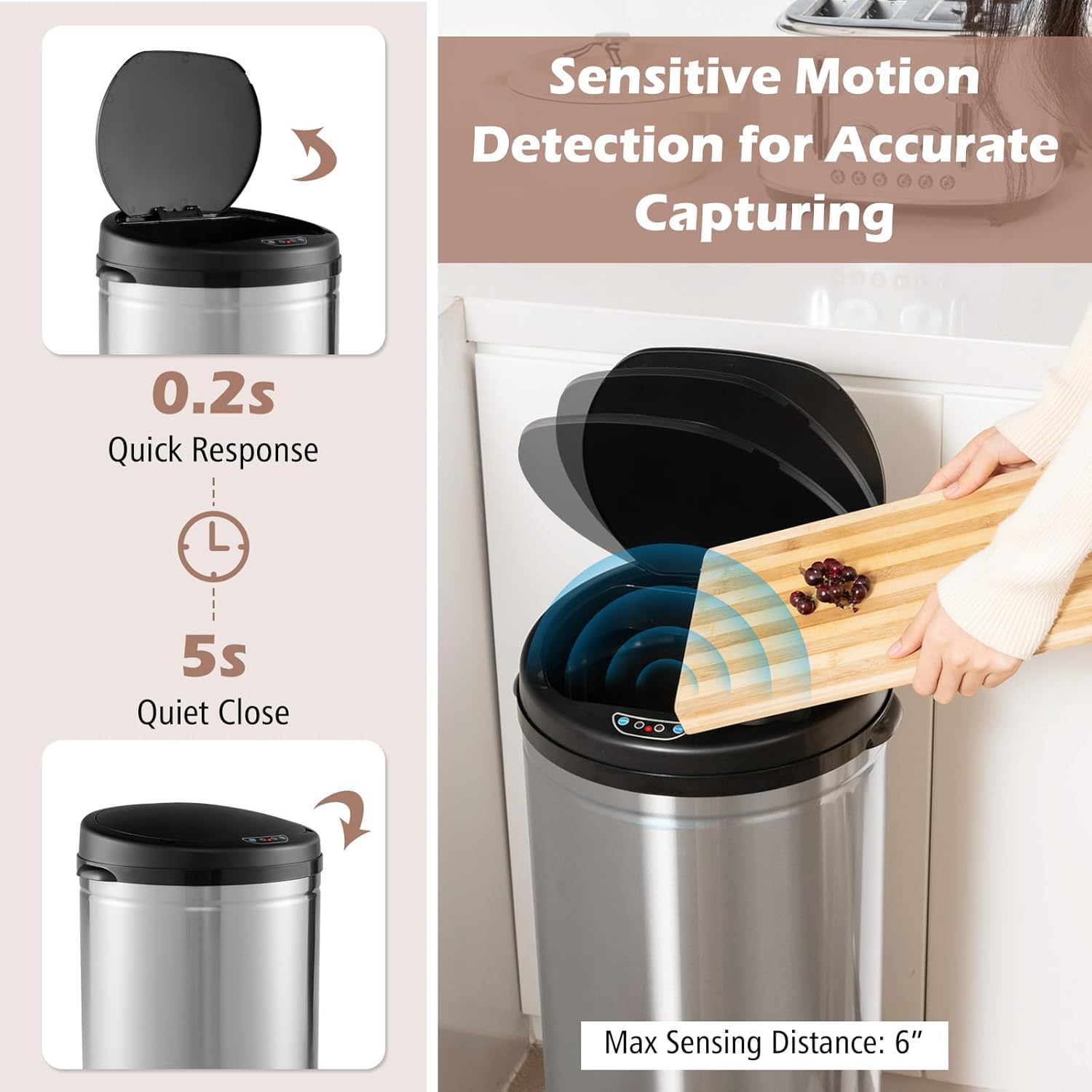 Auto Waste Sensor Trash Bin - Chrome - 50L - Fine Living - Image 5