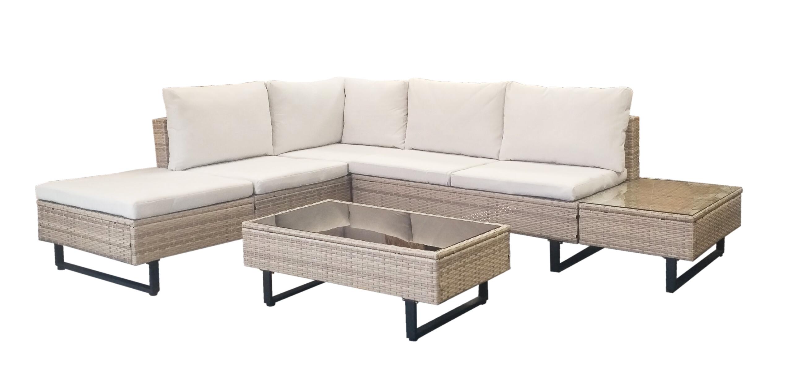 Cyprus Corner Lounge Patio Set - Brown with Light Grey Cushions - Image 10