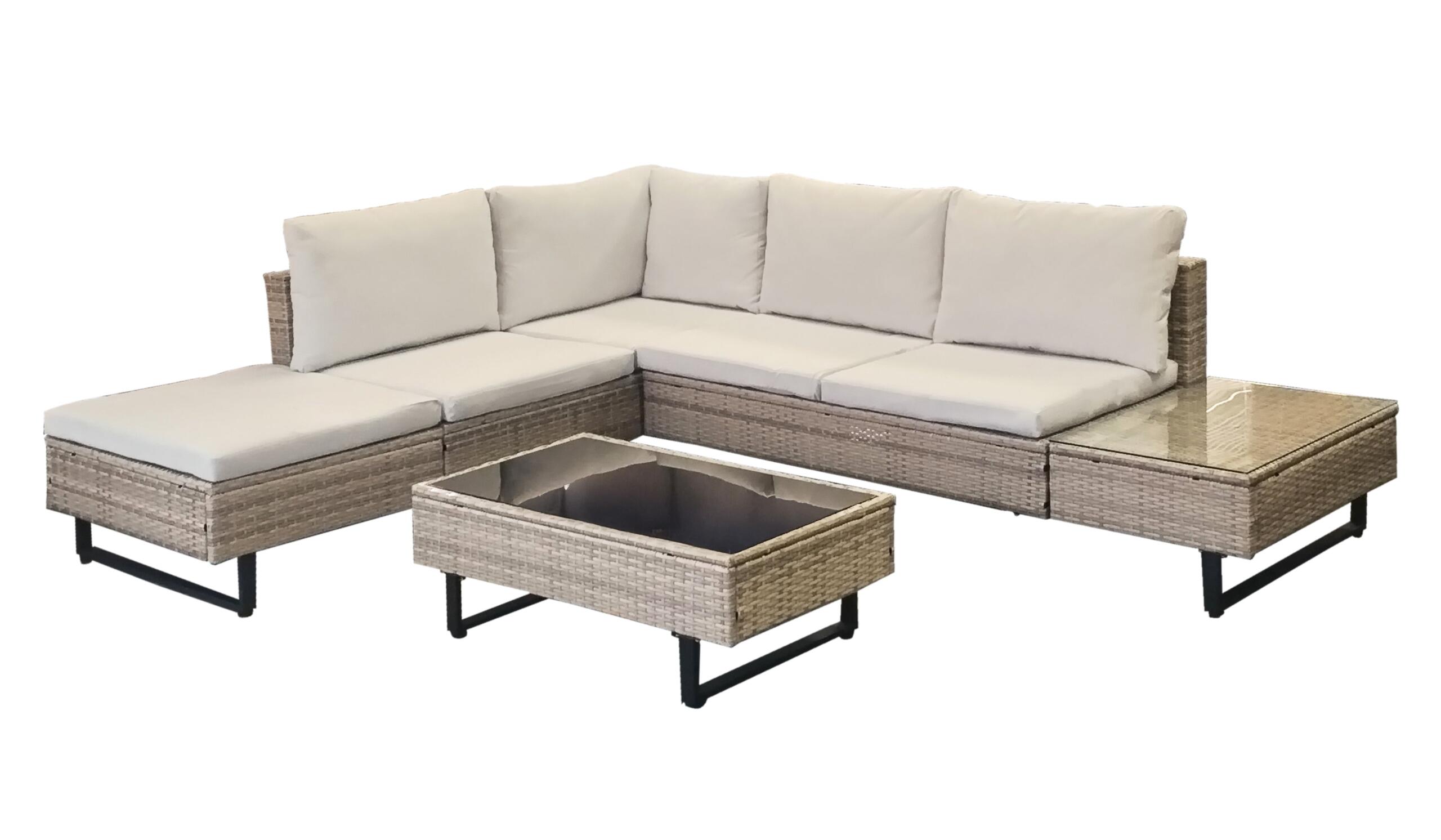 Cyprus Corner Lounge Patio Set - Brown with Light Grey Cushions - Image 12