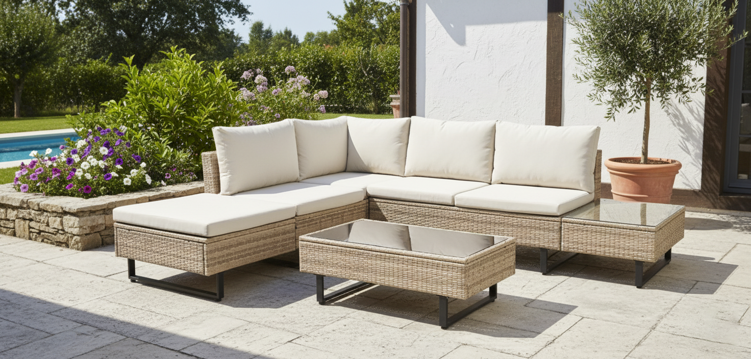 Cyprus Corner Lounge Patio Set - Brown with Light Grey Cushions - Image 8