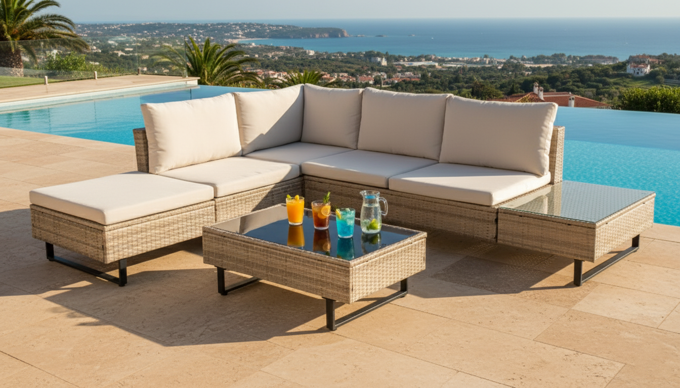 Cyprus Corner Lounge Patio Set - Brown with Light Grey Cushions - Image 3