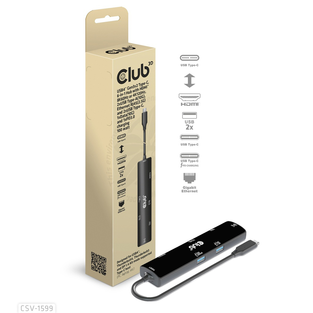 CLUB3D CSV-1599 USB4.0 GEN3X2 6-IN-1 PORT REPLICATOR