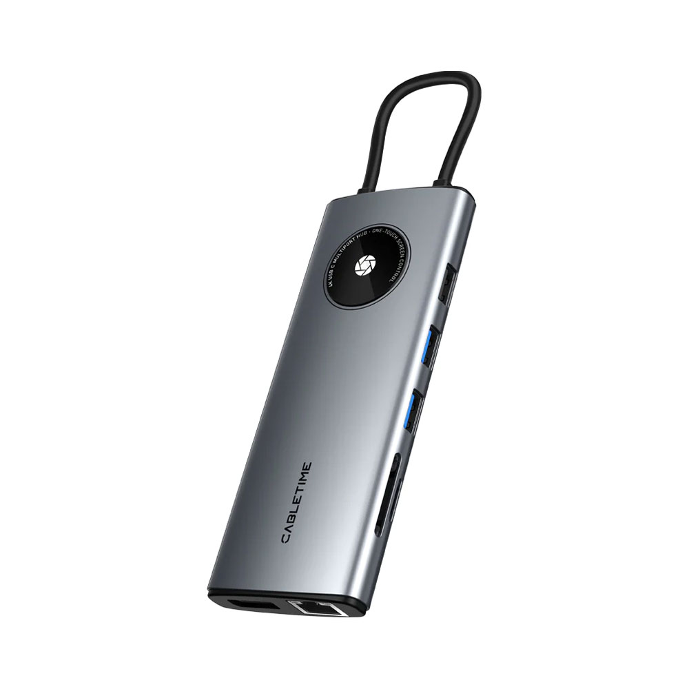 CABLETIME CB90G LENS SERIES 12-IN-1 USB3.0 TYPE-C 4K @30HZ PORT REPLICATOR WITH MST (CT-HUBL1-AG)