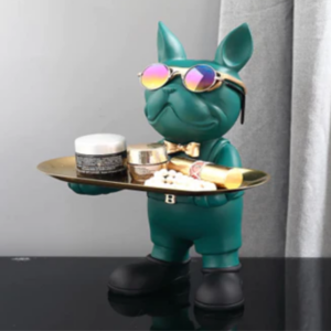 Standing Bulldog Butler With Tray-Green