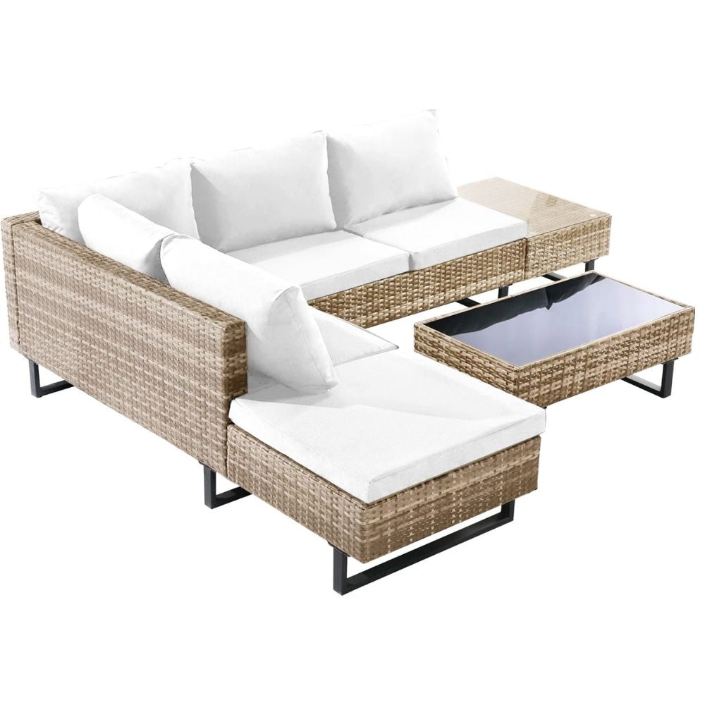 Cyprus Corner Lounge Patio Set - Brown with Light Grey Cushions - Image 9