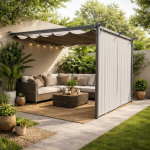 Sunridge Wall Mounted Pergola with Awnings -  3x2.7m - Grey - Finery