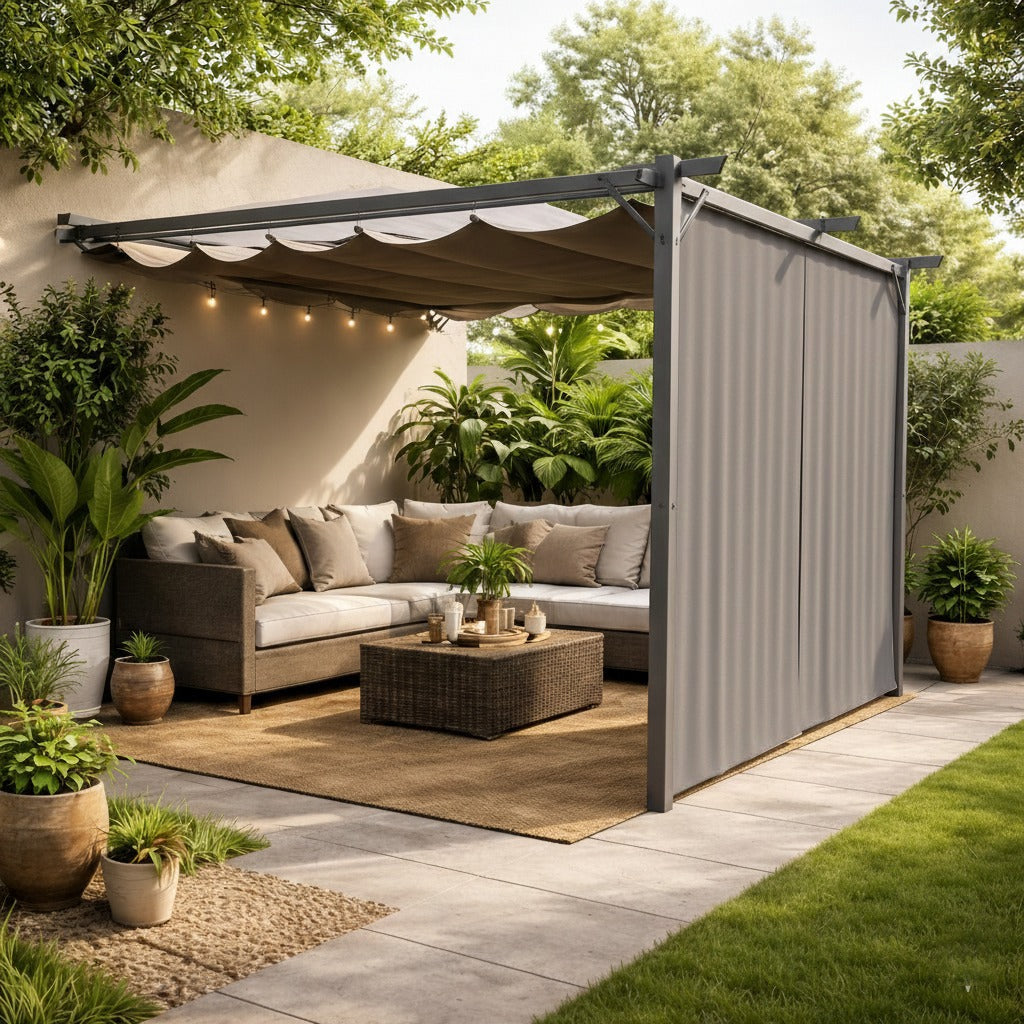 Sunridge Wall Mounted Pergola with Awnings - 3x2.7m - Grey - Finery - Image 3