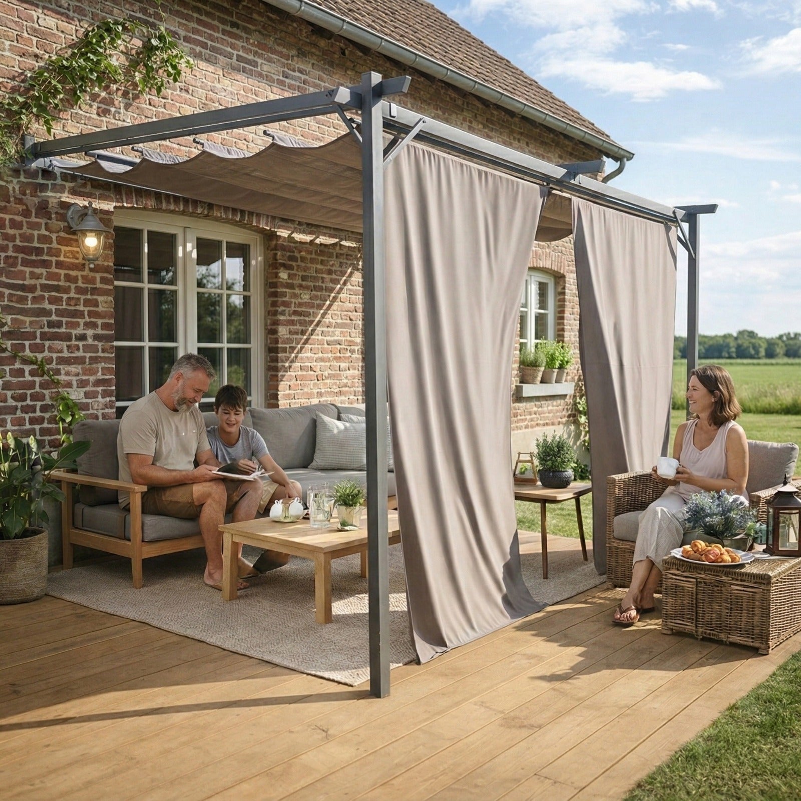 Sunridge Wall Mounted Pergola with Awnings - 3x2.7m - Grey - Finery - Image 6
