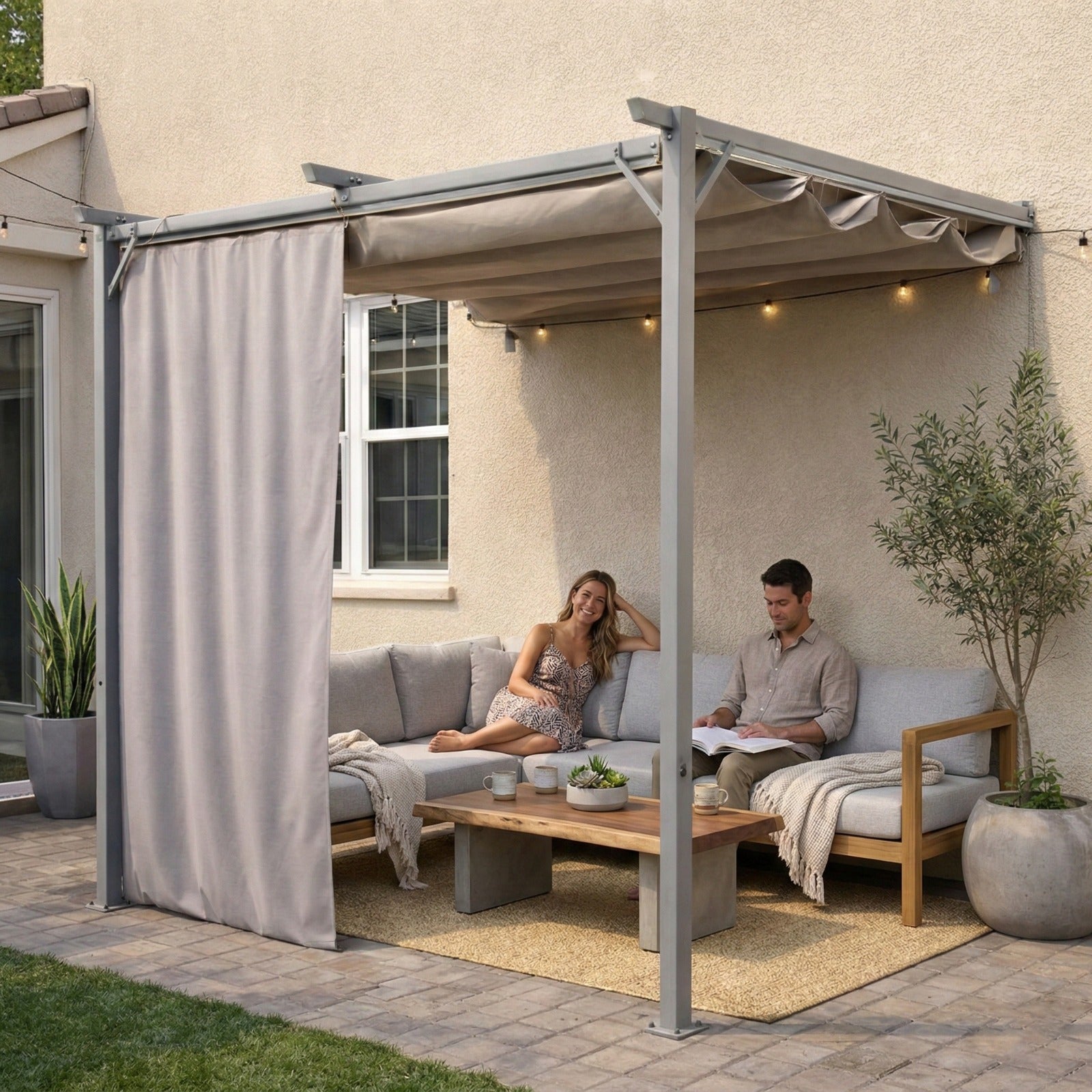 Sunridge Wall Mounted Pergola with Awnings - 3x2.7m - Grey - Finery - Image 7
