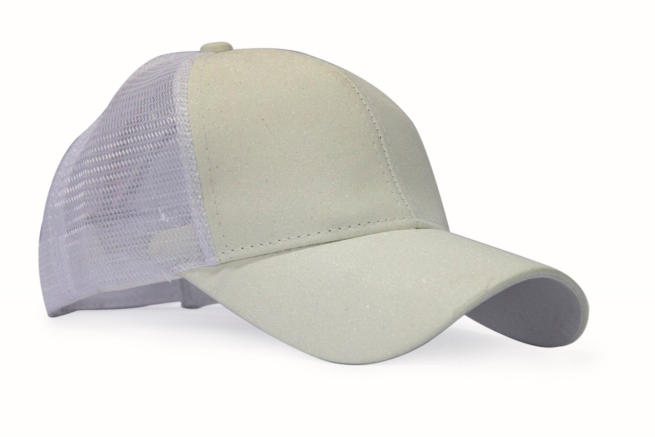 Baseball Ponytail Cap - White/Silver Glitter - Image 3